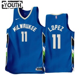 Barn Milwaukee Bucks Tröja Brook Lopez 11 Nike 2022-23 City Edition Blå Swingman